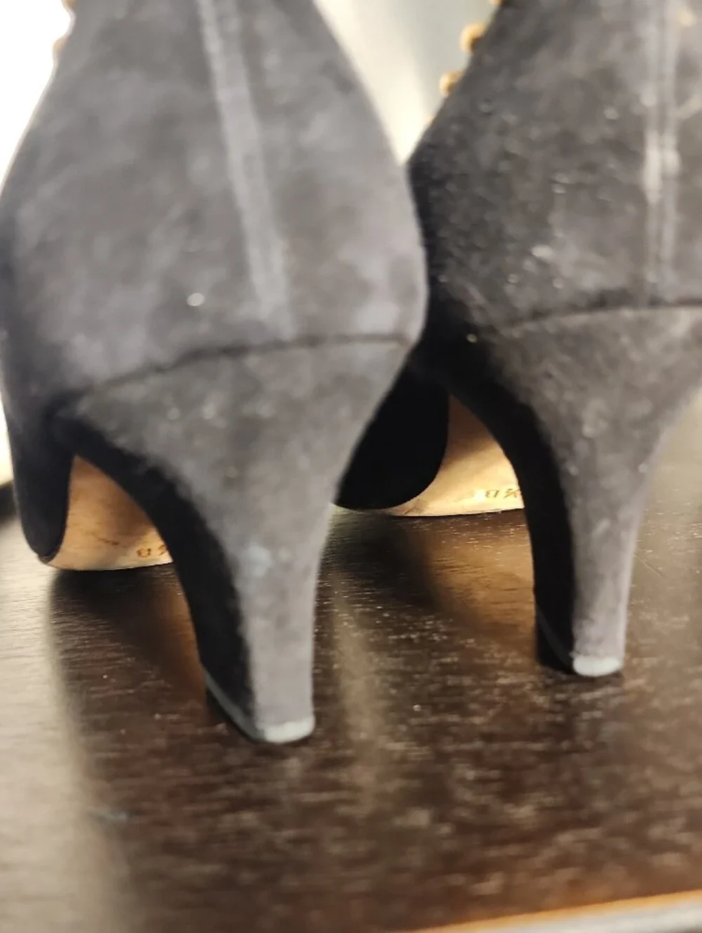 Escada Black Suede Pumps with Gold Stud Detailing